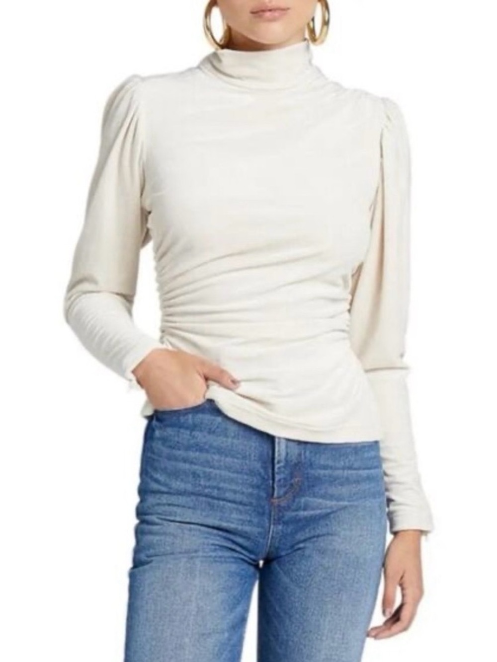 A.L.C. Cream Ruched Turtleneck with Shoulder Gather View 2